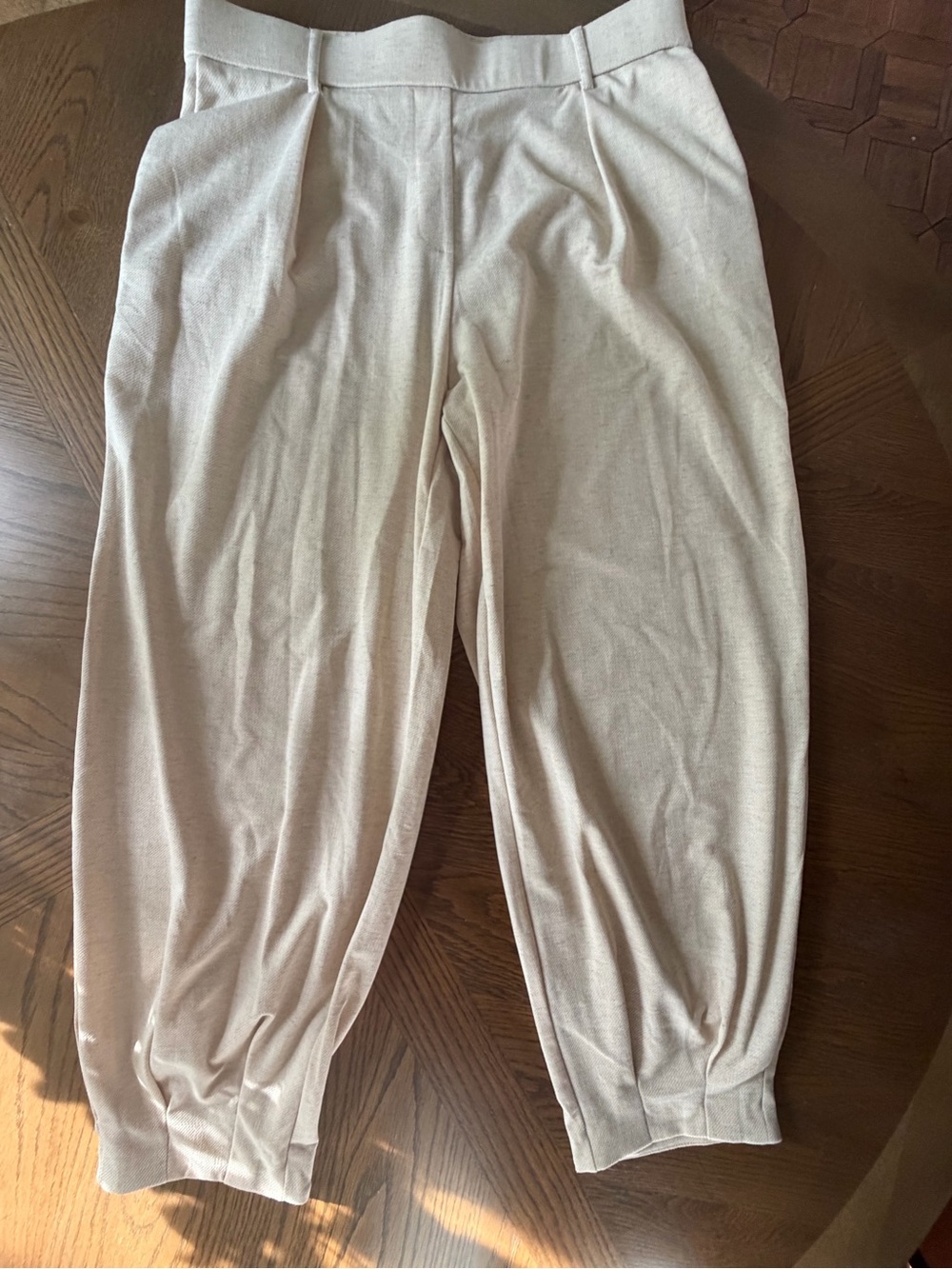 OGL Cream Tapered Knit Jogger Dress Pants Cotton/Linen Blend